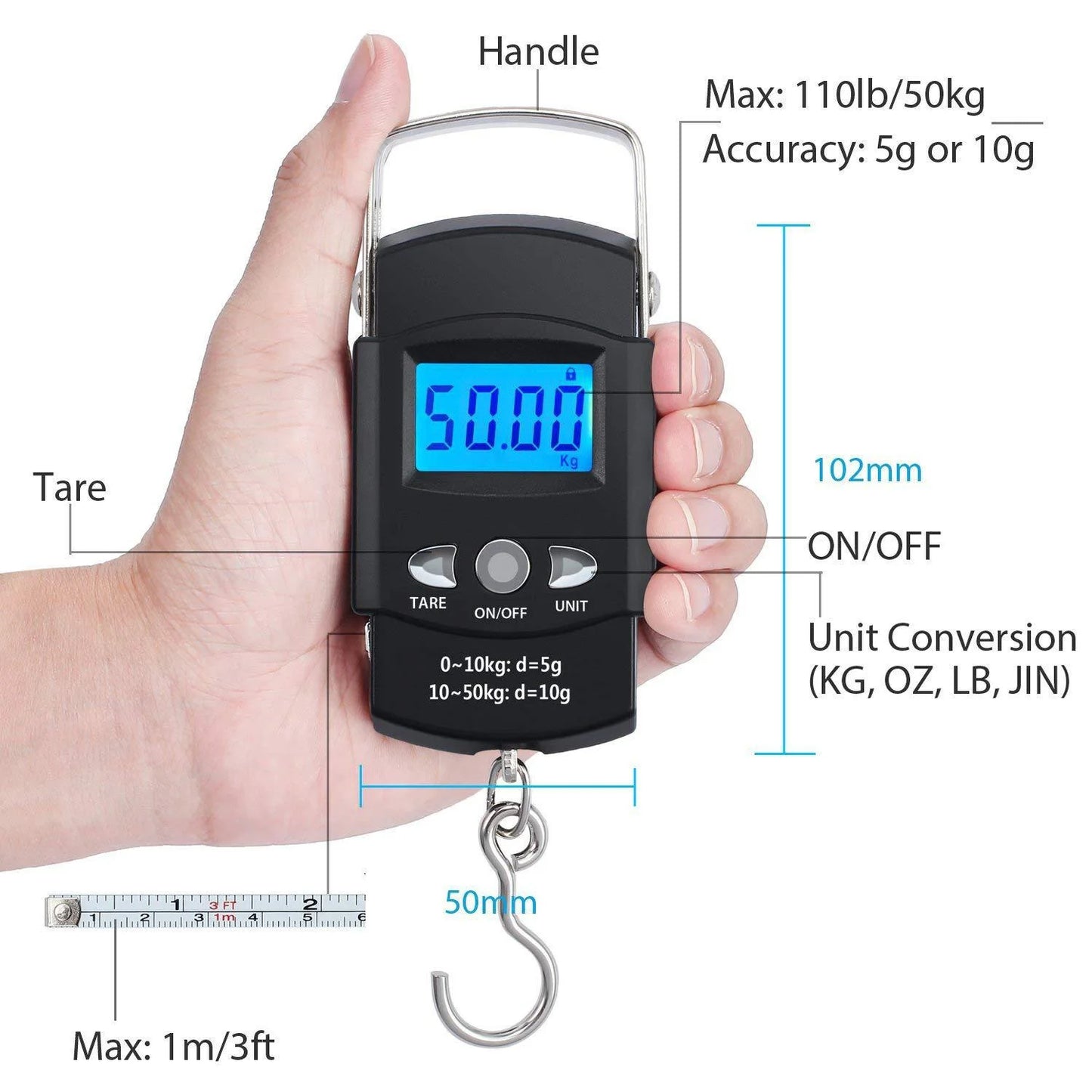 Electronic Hanging Scale Backlit LCD Display 110lb/50kg