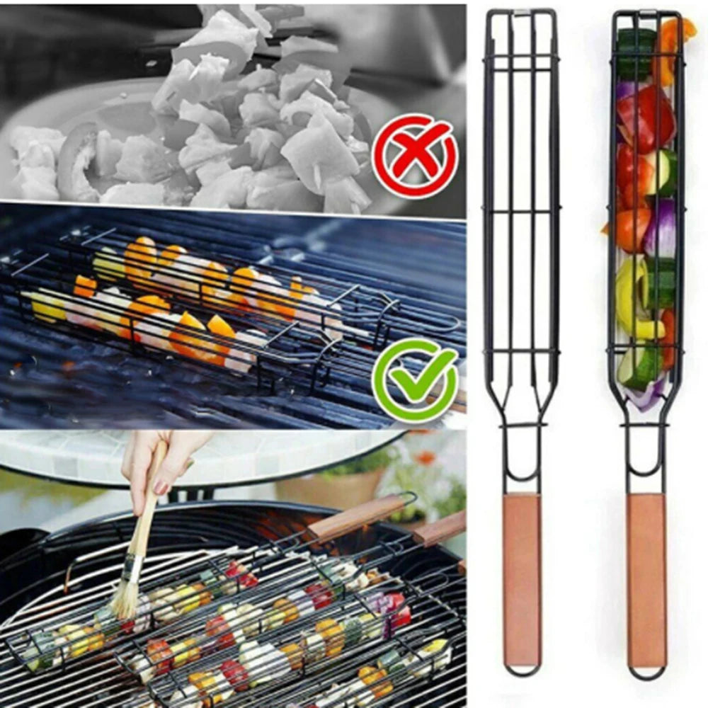 4Pcs Portable  Grilling Basket Stainless Steel Nonstick Barbecue