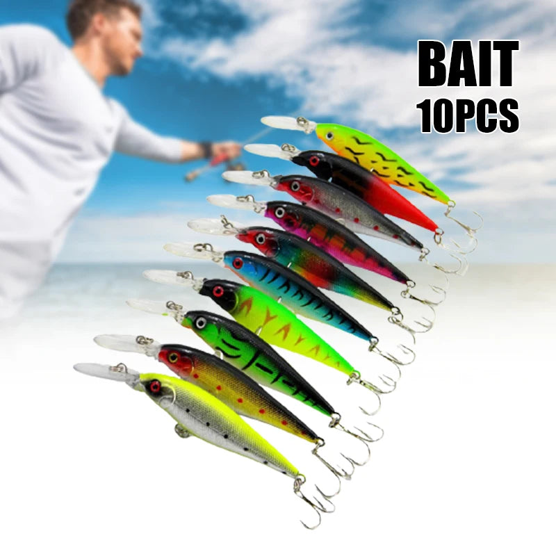 10 PCS  Fish Lure Set Wobbler Baits  Built-in Bill