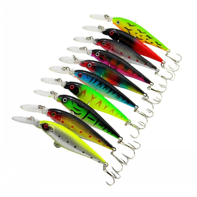 10 PCS  Fish Lure Set Wobbler Baits  Built-in Bill