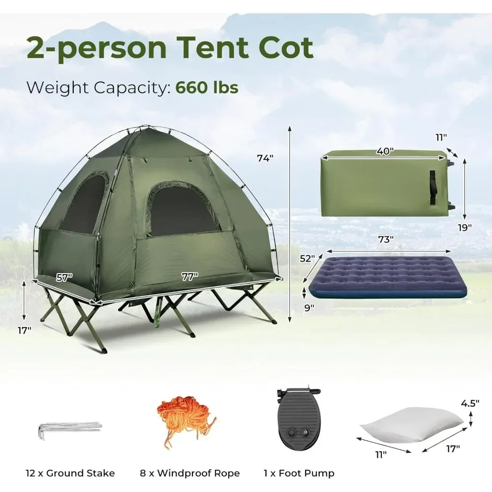 Tent Cot, Folding with Mattress & Pillows,