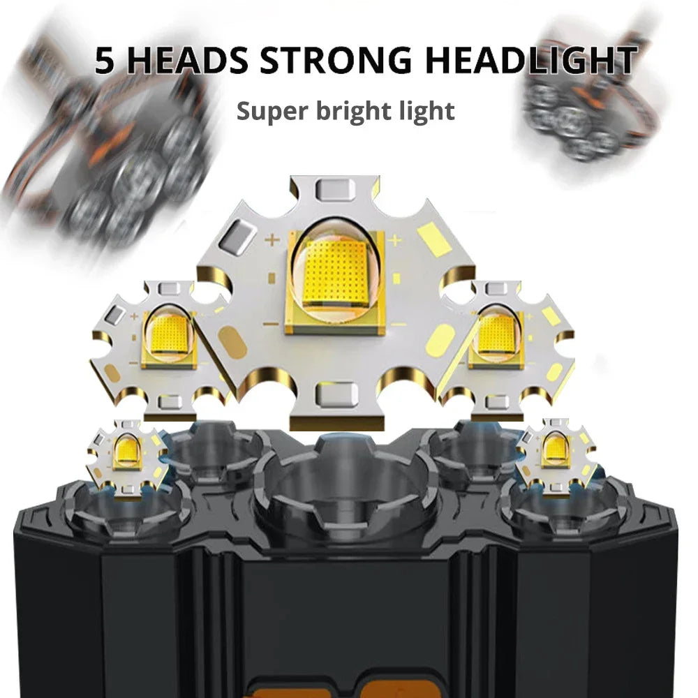 Usb Rechargeable 5 Led Headlamp Super Bright