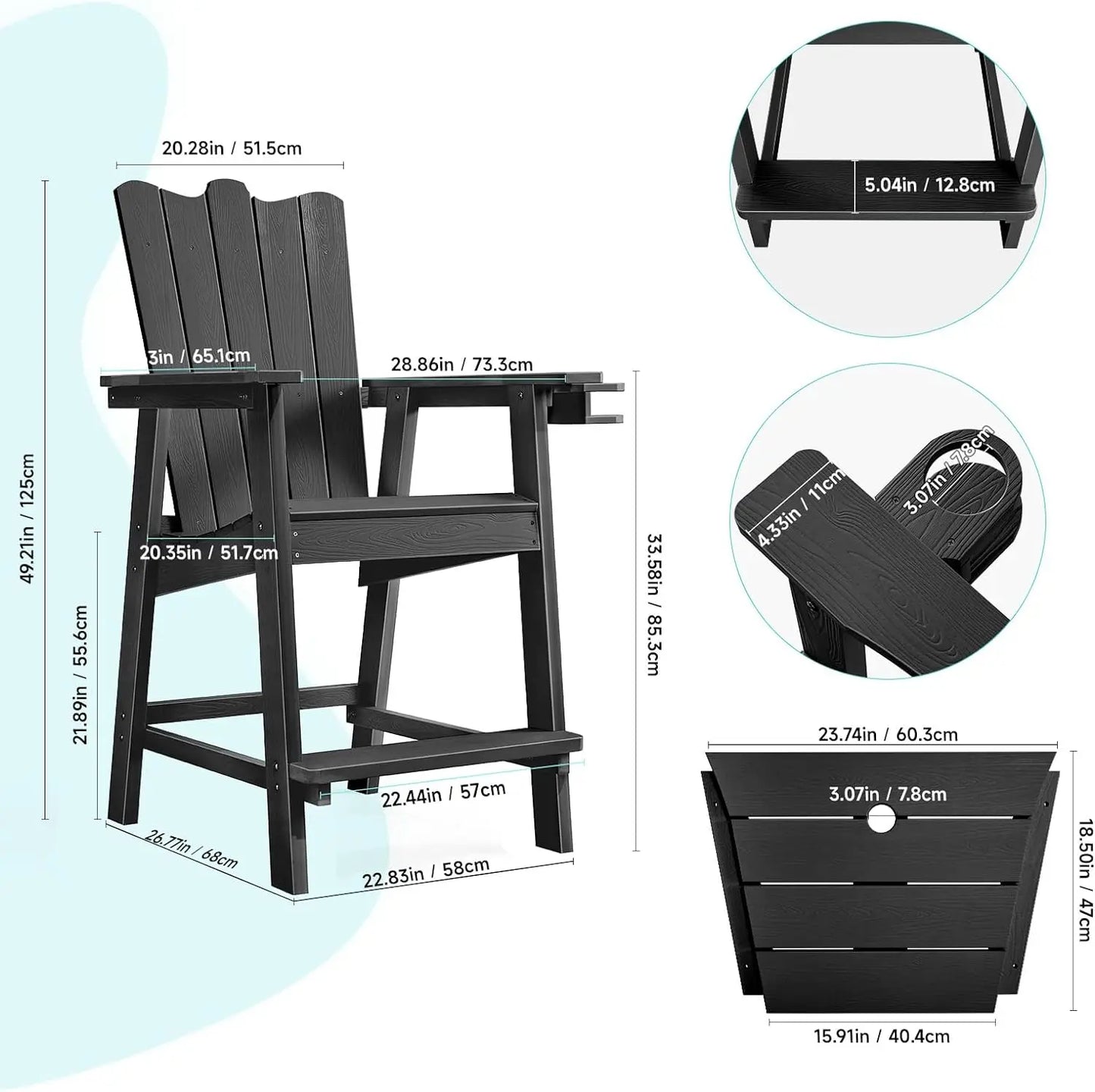 Tall Balcony Chair Set of 2,  Adirondack  Connecting Tray