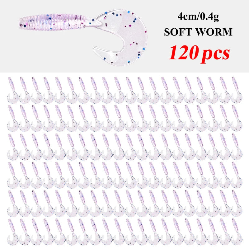 120Pcs  Fishing Silicone Worm Grub Lure