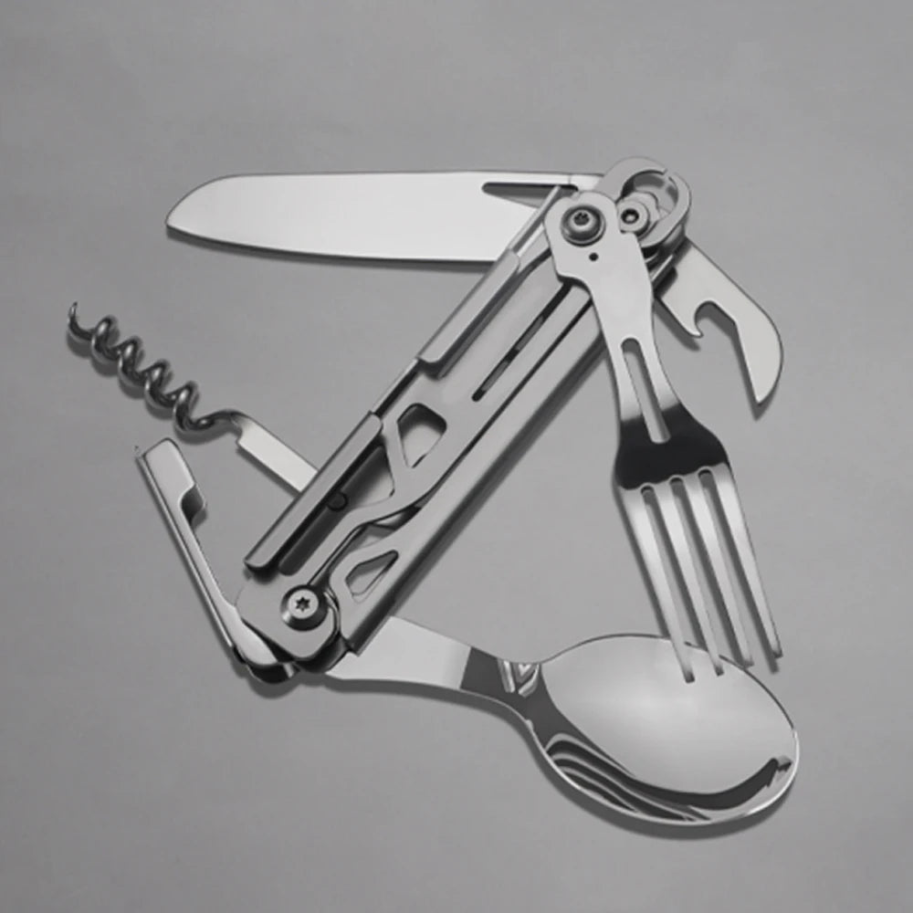 420 Stainless Folding Knife Multi-tool Portable Fork Spoon