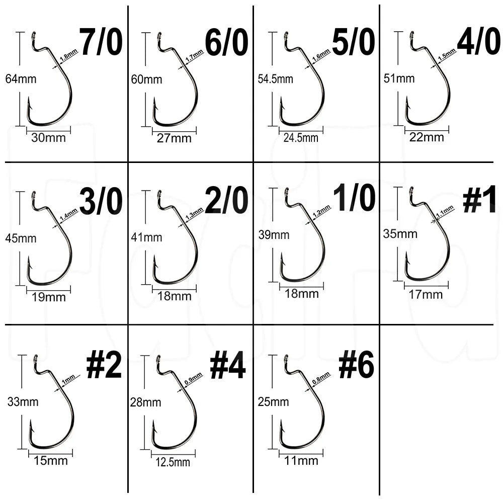 100 pcs Wide Gap Worm Fishing  Bass Hooks