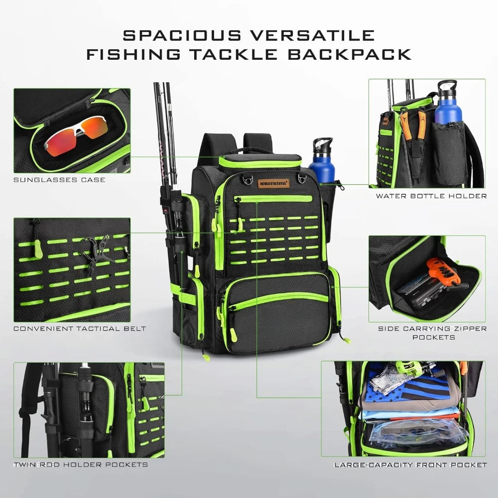 Fishing Tackle Backpack with Rod Holders