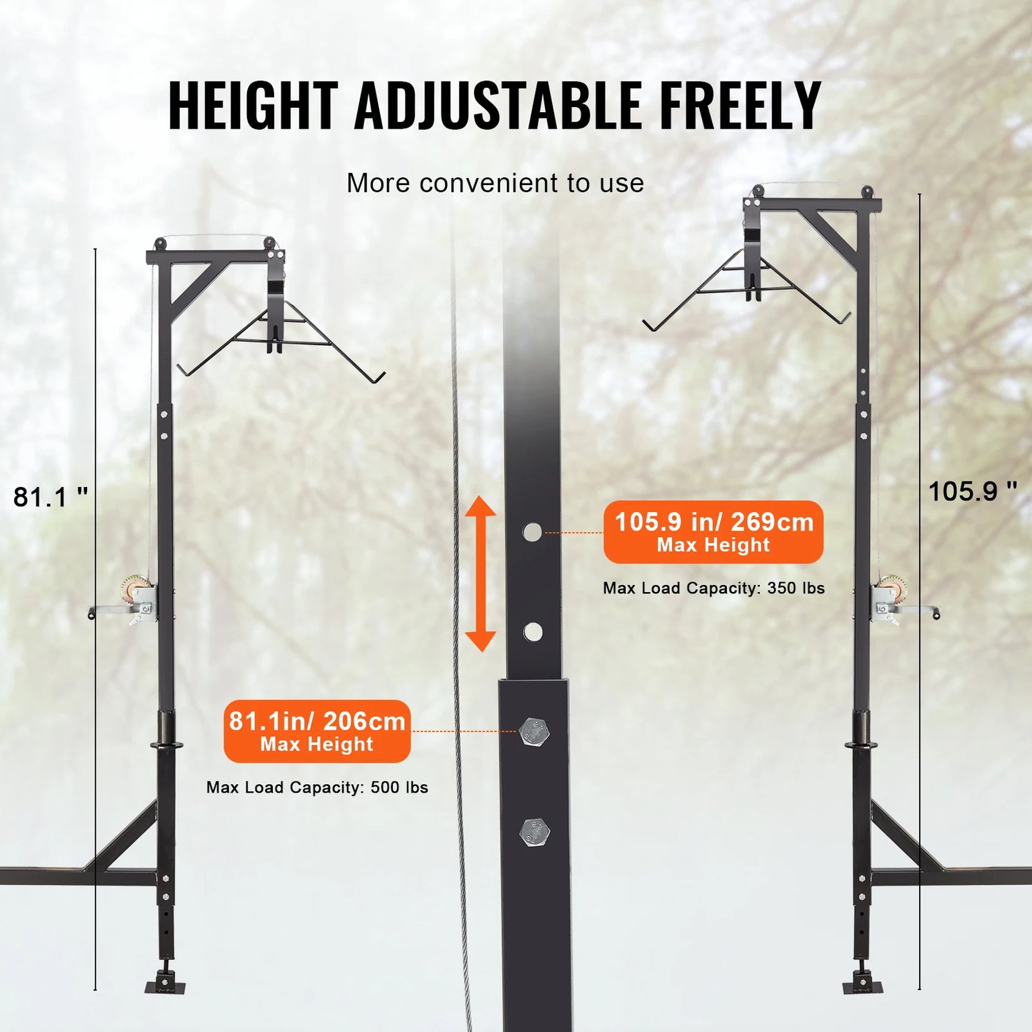 400/500 lbs Hitch Mounted Deer Hoist Adjustable Height