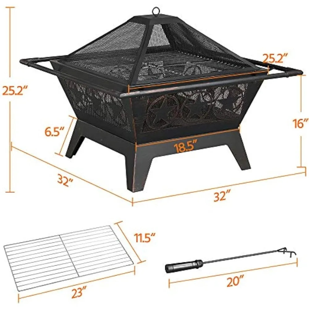 Fire Pit Outdoor Fireplace  Square Wood Burning