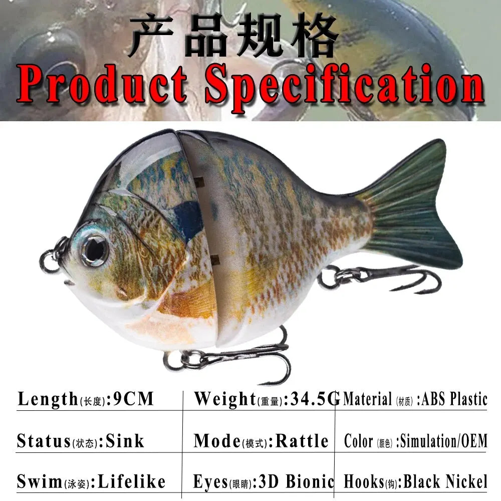 Single-jointed Plastic Swimbait Sunfish Fishing Bass Lures