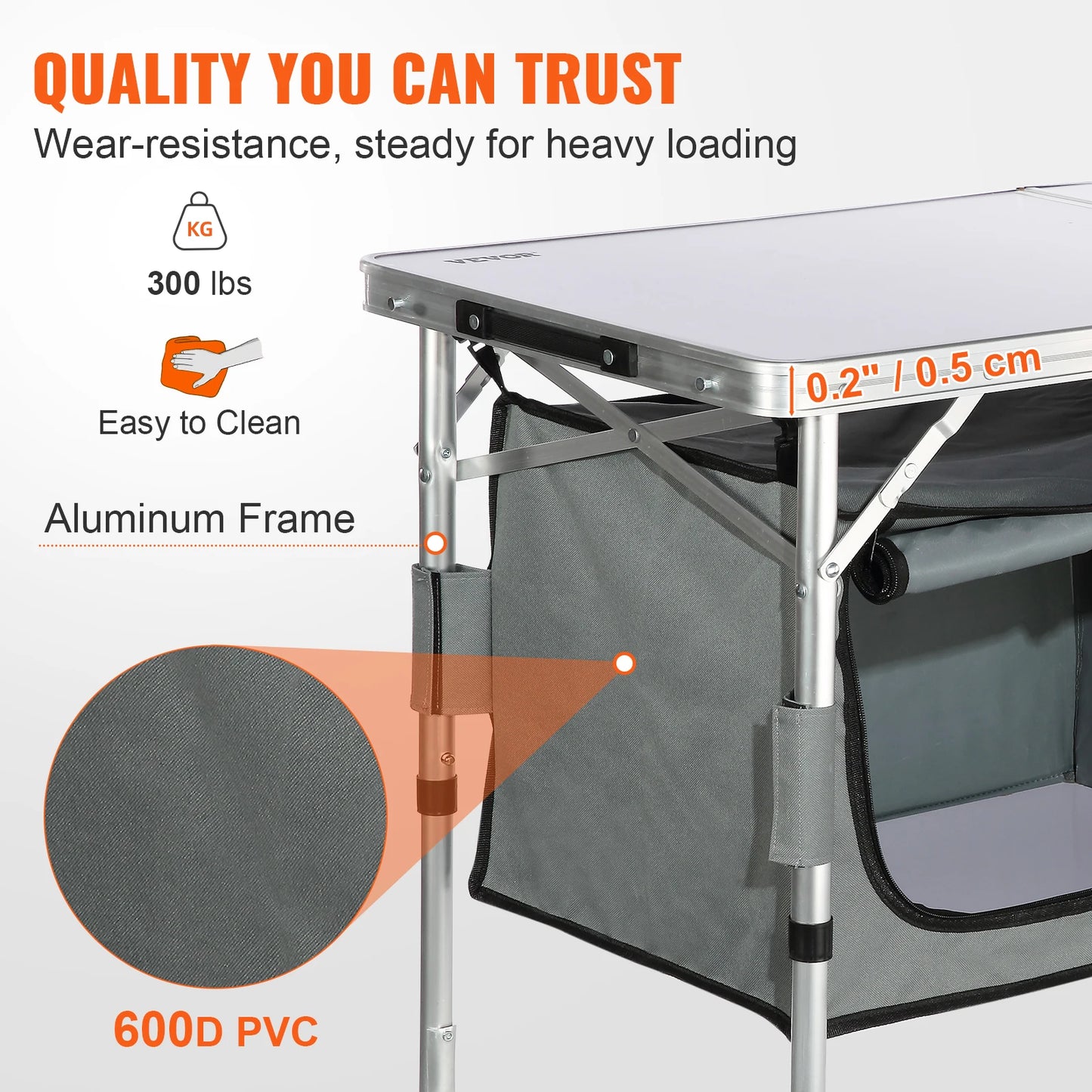 Quick Folding Camping Table, Adjustable Heights