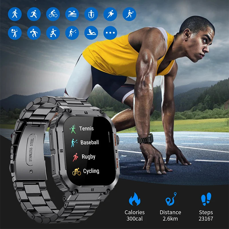 Sports Fitness Smartwatch For Men Bluetooth Waterproof