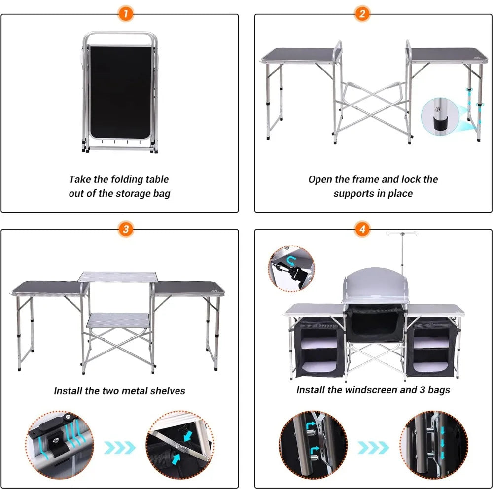 Folding Table ,Light Stand ,Windshield Cooking Station