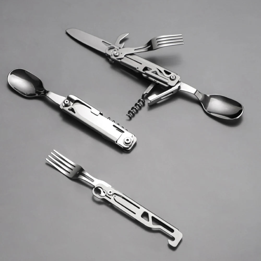 420 Stainless Folding Knife Multi-tool Portable Fork Spoon