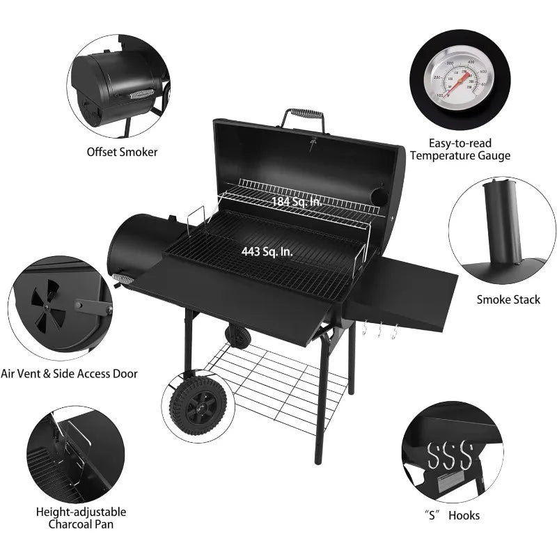 30" BBQ Charcoal Grill and Offset Smoker