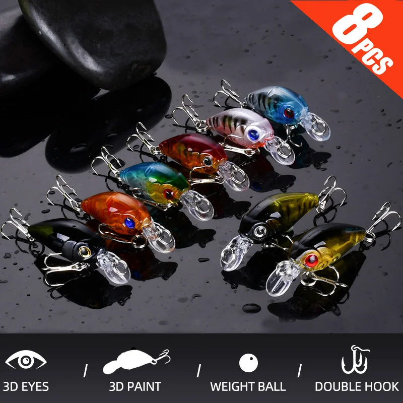 8pcs Crank Bait Minnow Fishing Lure Set