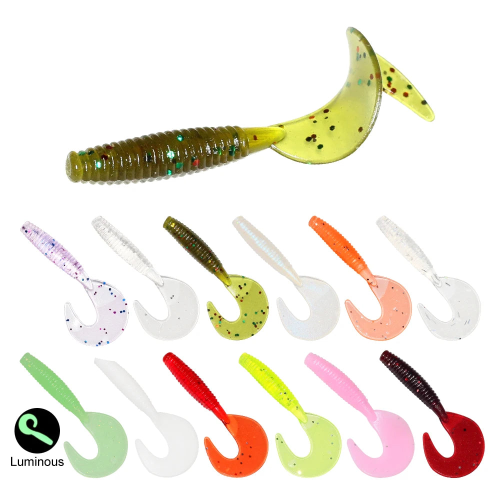 120Pcs  Fishing Silicone Worm Grub Lure