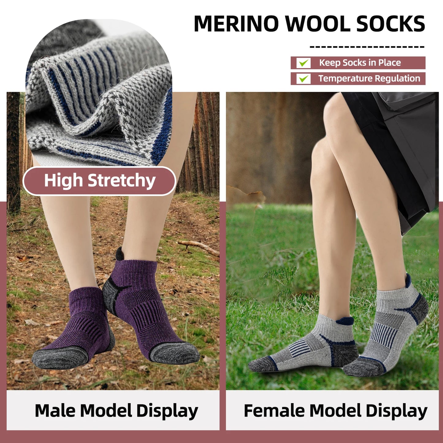 6 Pairs Merino Wool Ankle Hiking  Socks