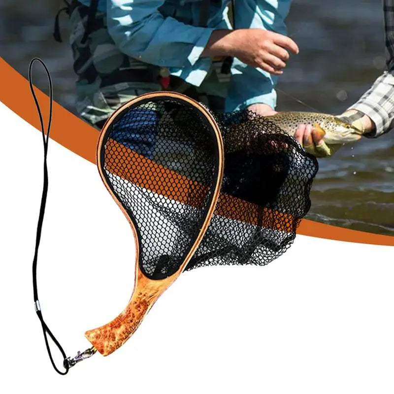 Fly Fishing Net Net With Wooden Handle