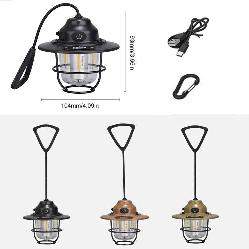 Portable Camping Lanterns Retro Hanging Tent Lamp Dimmable Light