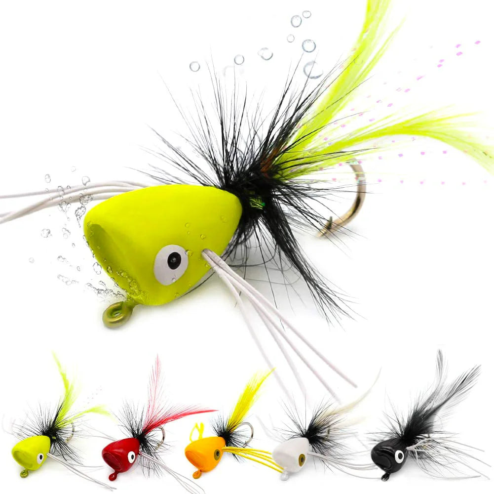 5PCS Topwater Fly Fishing Popper Dry Flies