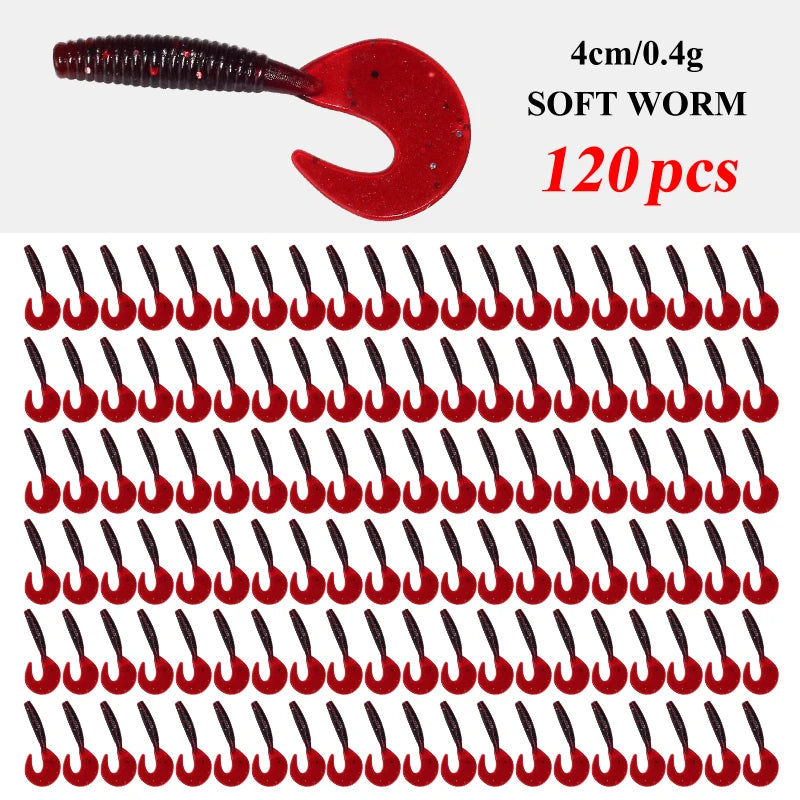 120Pcs  Fishing Silicone Worm Grub Lure