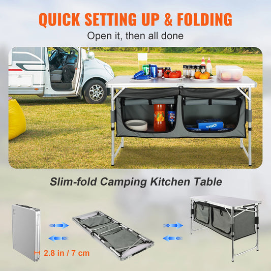 Quick Folding Camping Table, Adjustable Heights