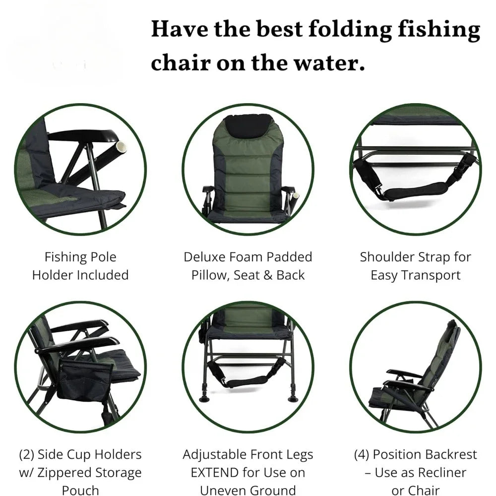 Folding Fishing Chair, Ultimate Comfort  Reclining Feature