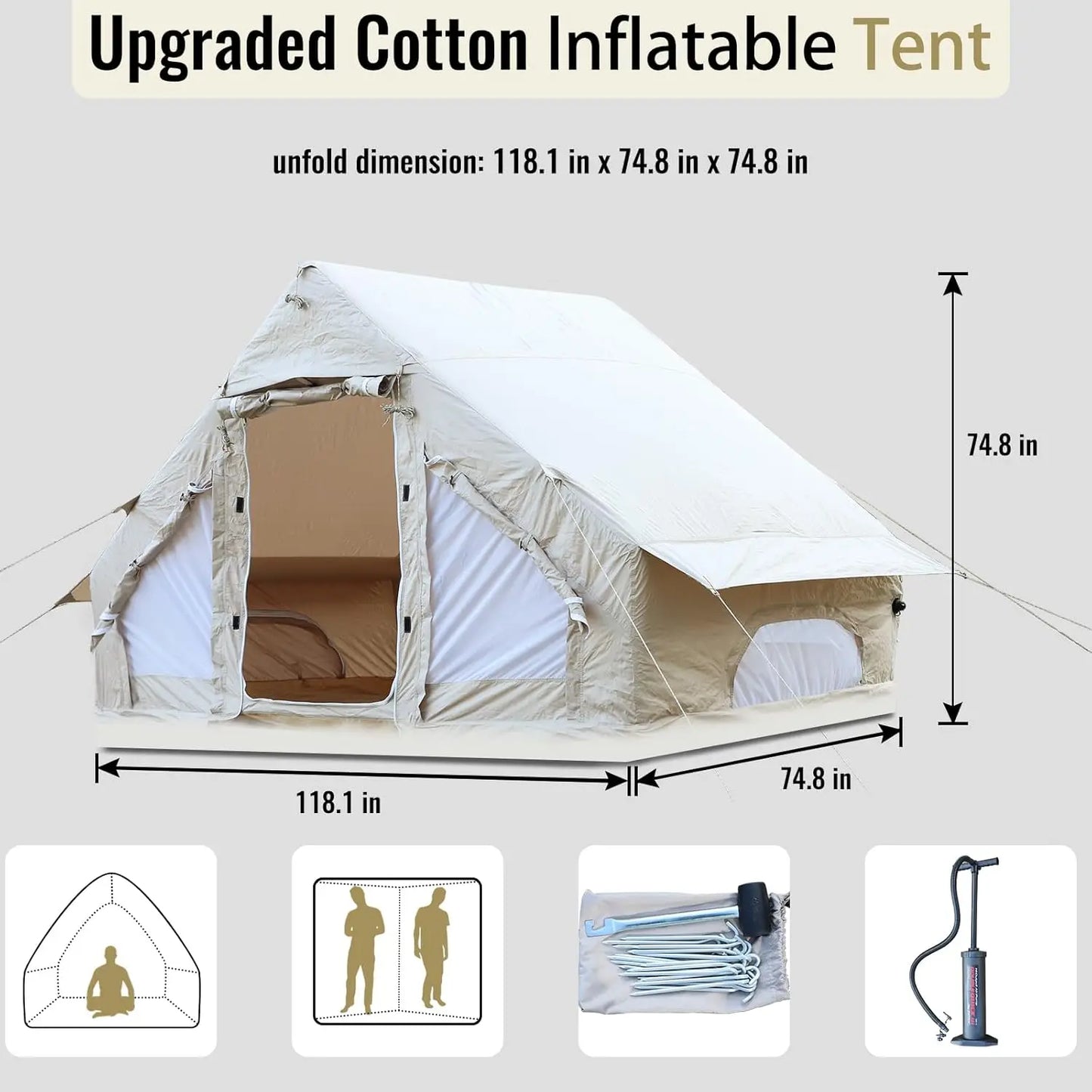 Betterland Inflatable Camping Tent with Pump, Glamping