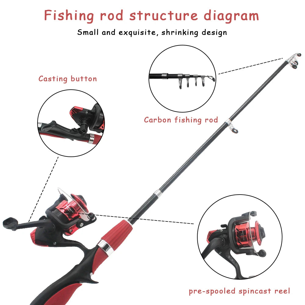 Kids Telescopic Fishing Rods With Spinning Reel