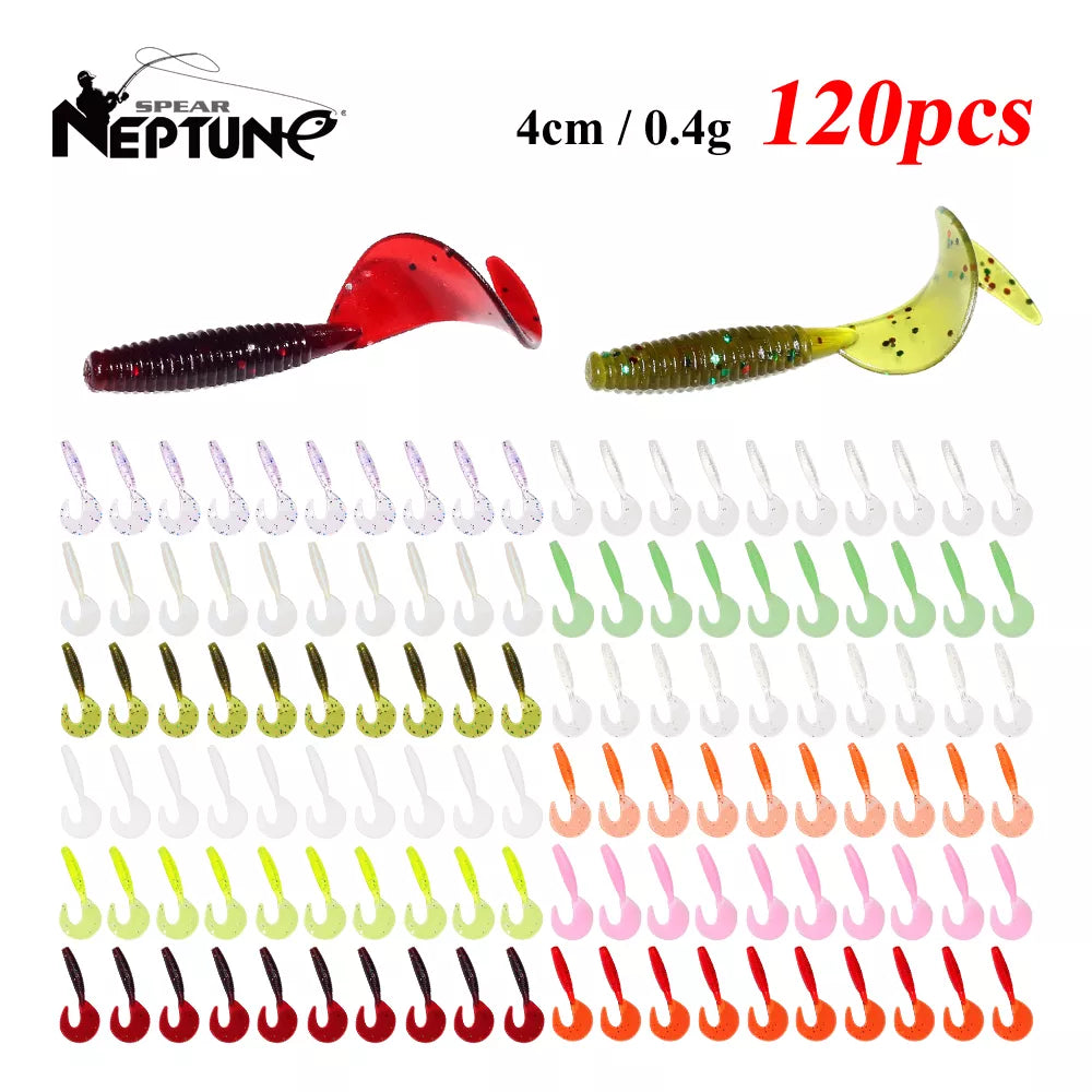 120Pcs  Fishing Silicone Worm Grub Lure