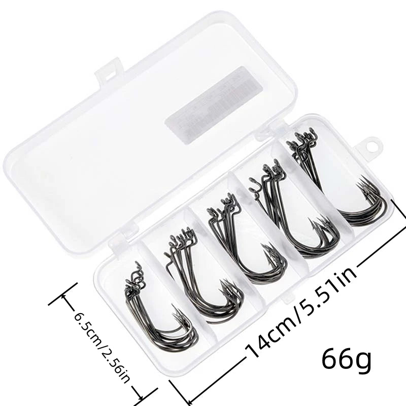 50Pcs Box  Barbed Stainless  Offset  Worm Hook