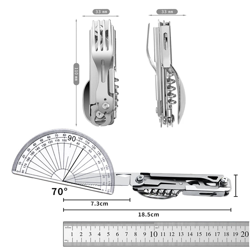 420 Stainless Folding Knife Multi-tool Portable Fork Spoon