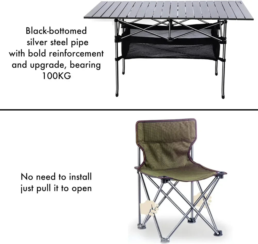 Folding Camping Table  6 Chairs, Portable  for Outdoors,