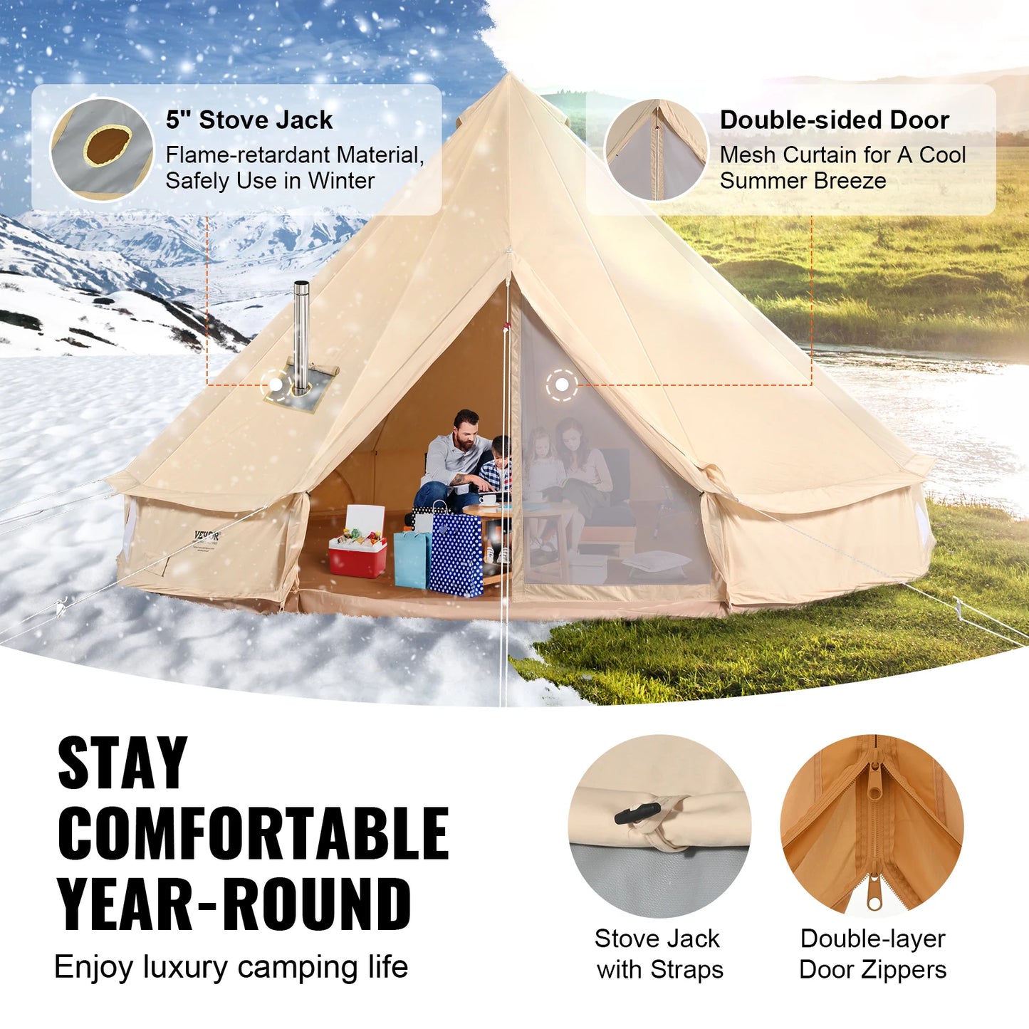 Canvas Bell Yurt Tent  with Stove 8 People