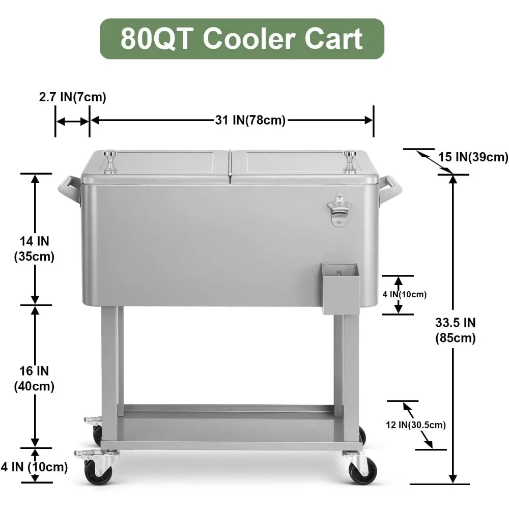 80 Quart Rolling Ice Chest Cooler Cart