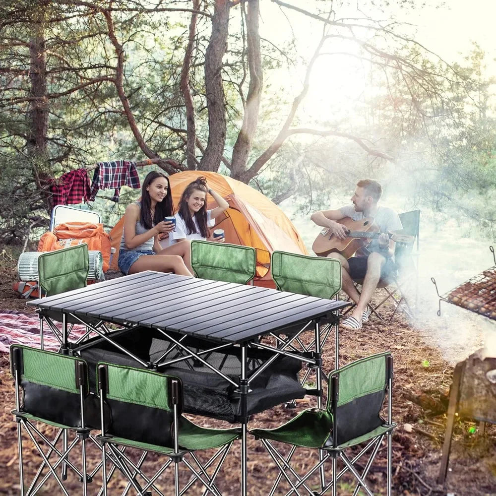 Folding Camping Table  6 Chairs, Portable  for Outdoors,