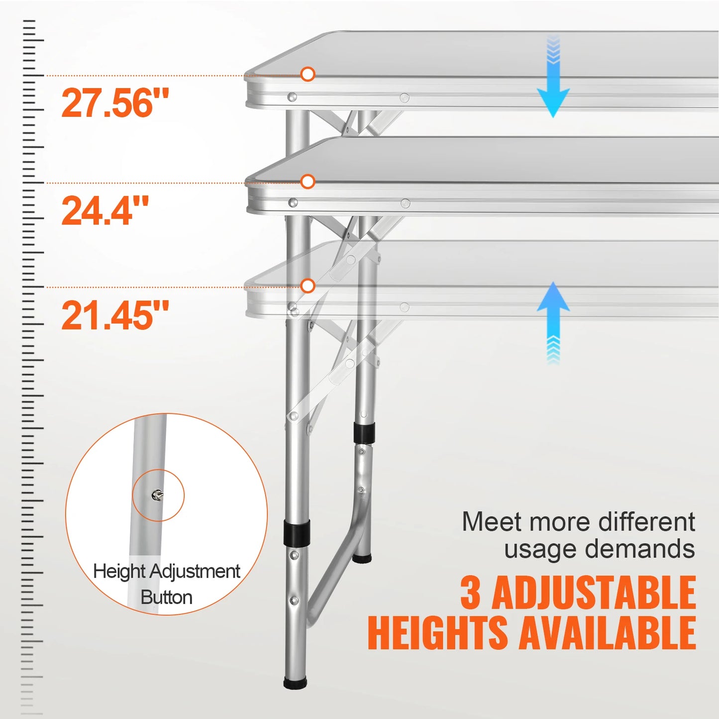 Quick Folding Camping Table, Adjustable Heights