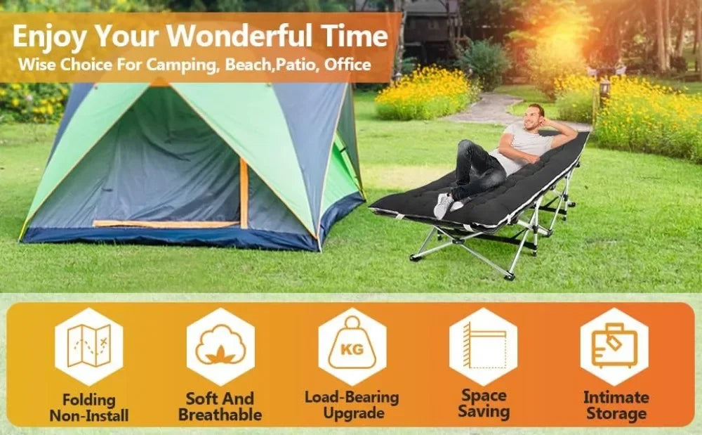 Camping  Folding Outdoor Cot and  Pad - Portable