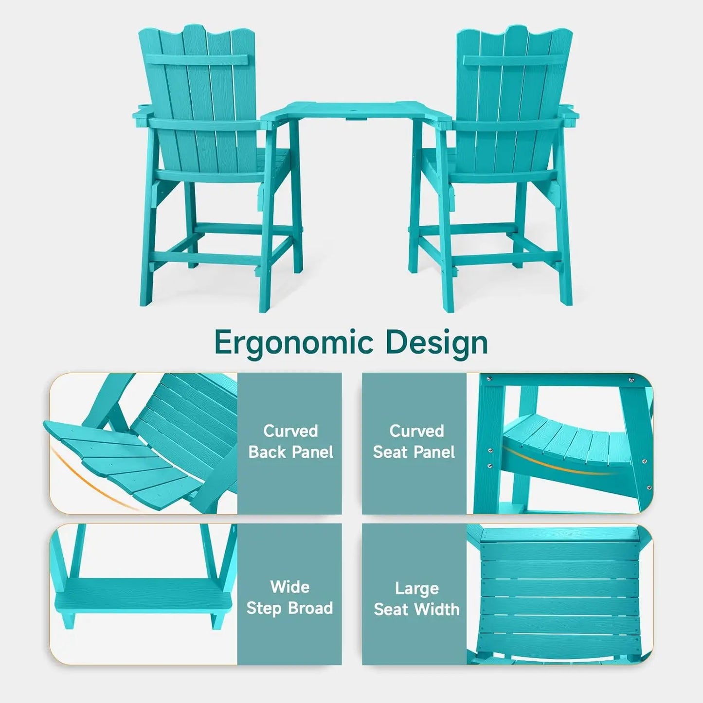 Tall Balcony Chair Set of 2,  Adirondack  Connecting Tray