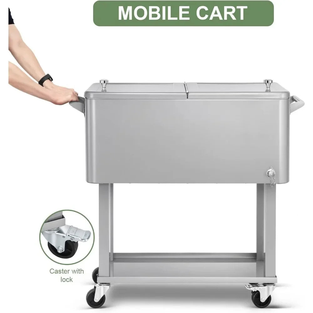 80 Quart Rolling Ice Chest Cooler Cart