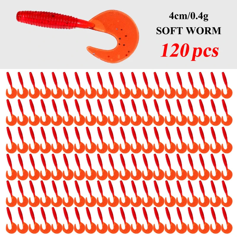 120Pcs  Fishing Silicone Worm Grub Lure