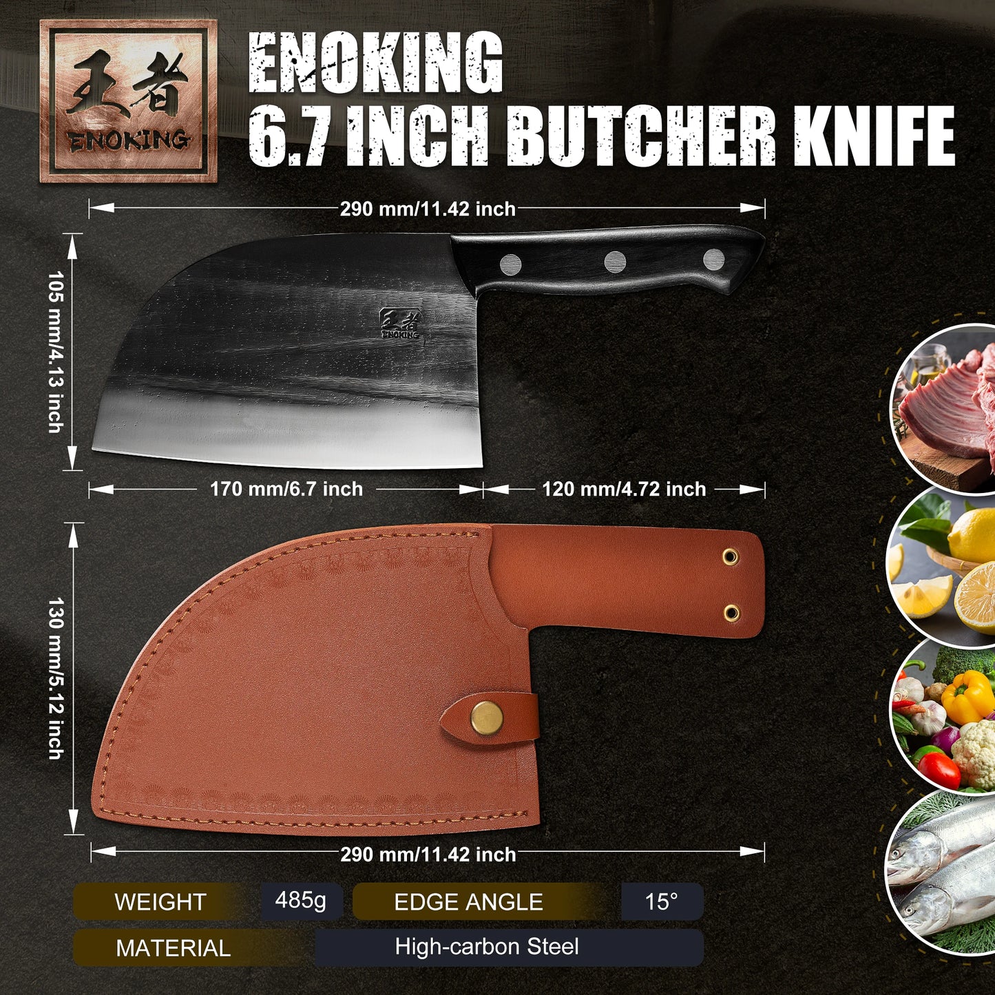 Handmade Professional Meat Cleaver Knife  Leather Sheath,