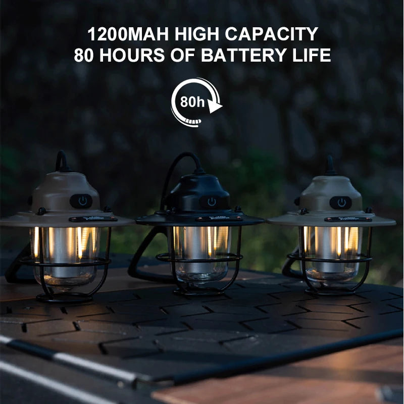 Portable Camping Lanterns Retro Hanging Tent Lamp Dimmable Light