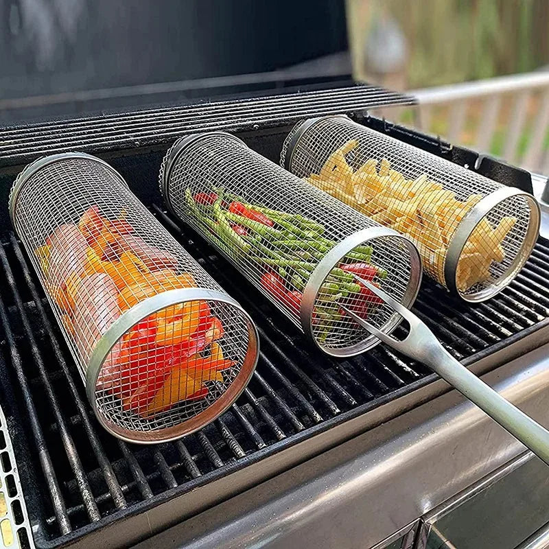 Stainless Steel Rolling Grilling Basket Wire Cylinder