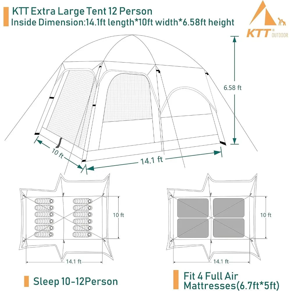 Extra Large Tent 10-12 ,Family ,2 Rooms