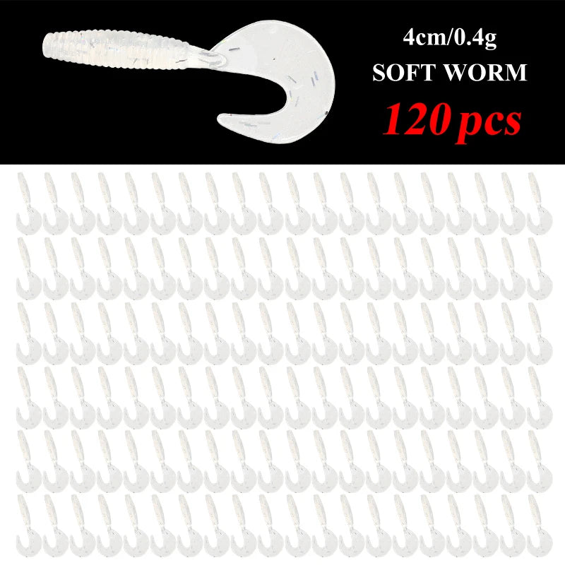 120Pcs  Fishing Silicone Worm Grub Lure