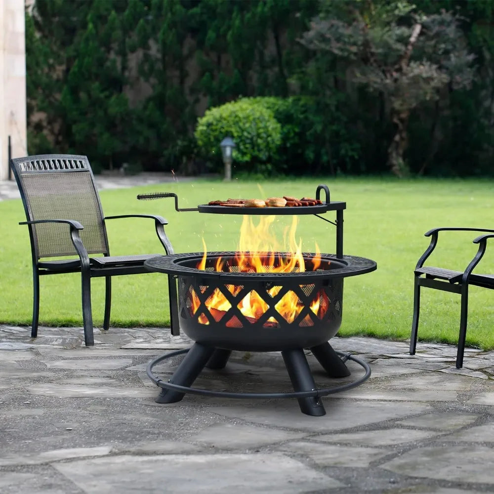 Wood Burning Fire Pit  Removable Cooking Grill,