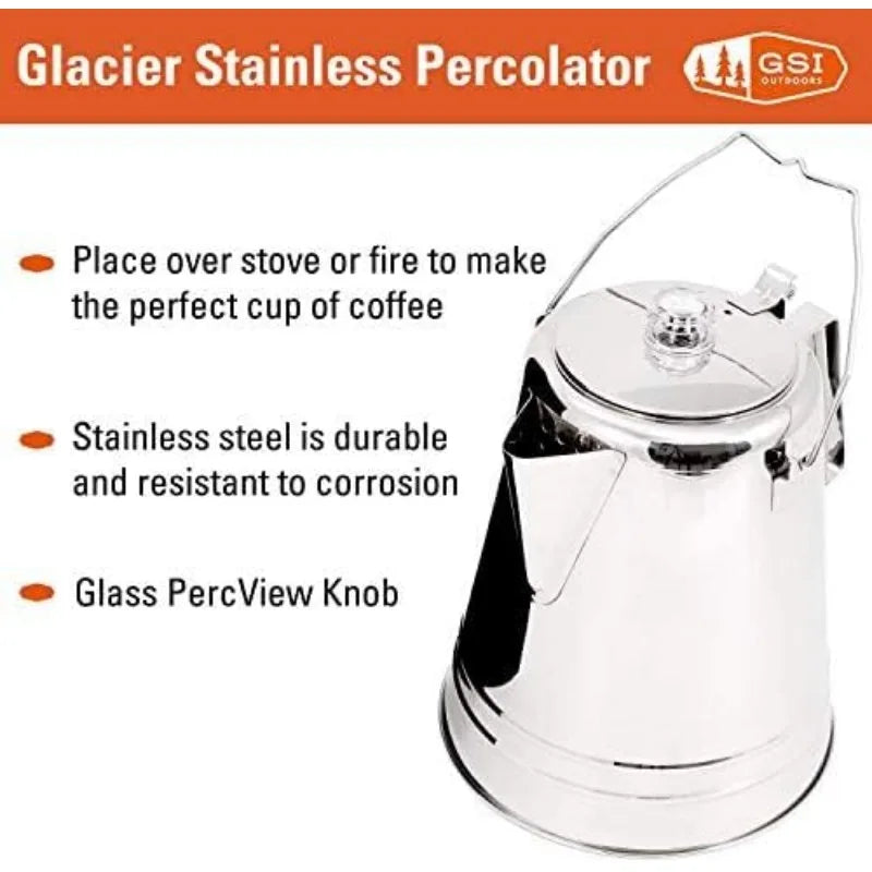 Stainless Steel Rugged Percolator ,Stove and Fire