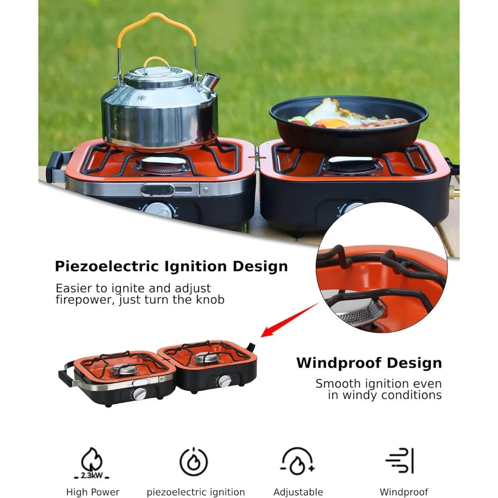 Propane Camping Stove 2 Adjustable , Portable Folding